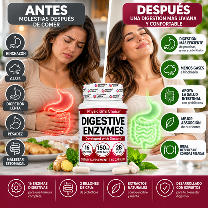 Enzimas Digestivas + Probióticos y Prebióticos | 60 Cápsulas