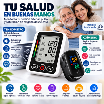 Tensiómetro Digital de Brazo + Oxímetro de Pulso | Monitoreo en Casa