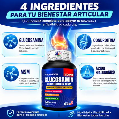 GLUCOSAMINA + ÁCIDO HIALURÓNICO | Alivio Articular y Flexibilidad - 100 Cápsulas