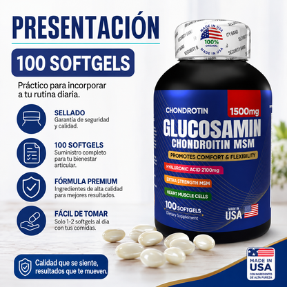 GLUCOSAMINA + ÁCIDO HIALURÓNICO | Alivio Articular y Flexibilidad - 100 Cápsulas