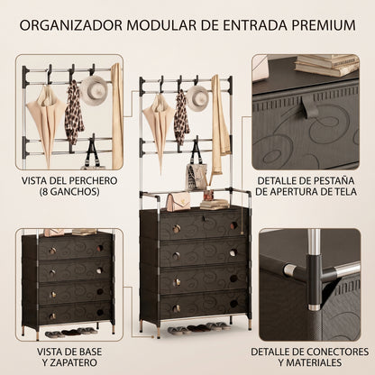 Zapatero Multifuncional 5 Niveles + Perchero con 8 Ganchos | Organiza Zapatos, Ropa y Accesorios
