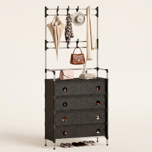 Zapatero Multifuncional 5 Niveles + Perchero con 8 Ganchos | Organiza Zapatos, Ropa y Accesorios