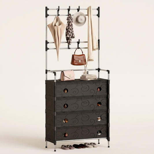 Zapatero Multifuncional 5 Niveles + Perchero con 8 Ganchos | Organiza Zapatos, Ropa y Accesorios