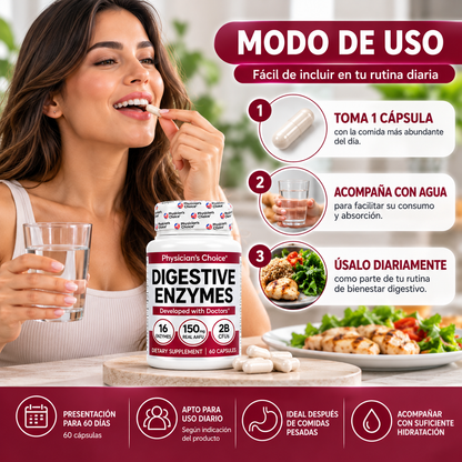 Enzimas Digestivas + Probióticos y Prebióticos | 60 Cápsulas