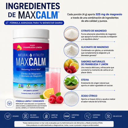 MAXCALM – Magnesio para Relajación y Bienestar | Frambuesa-Limón