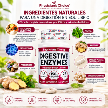 Enzimas Digestivas + Probióticos y Prebióticos | 60 Cápsulas