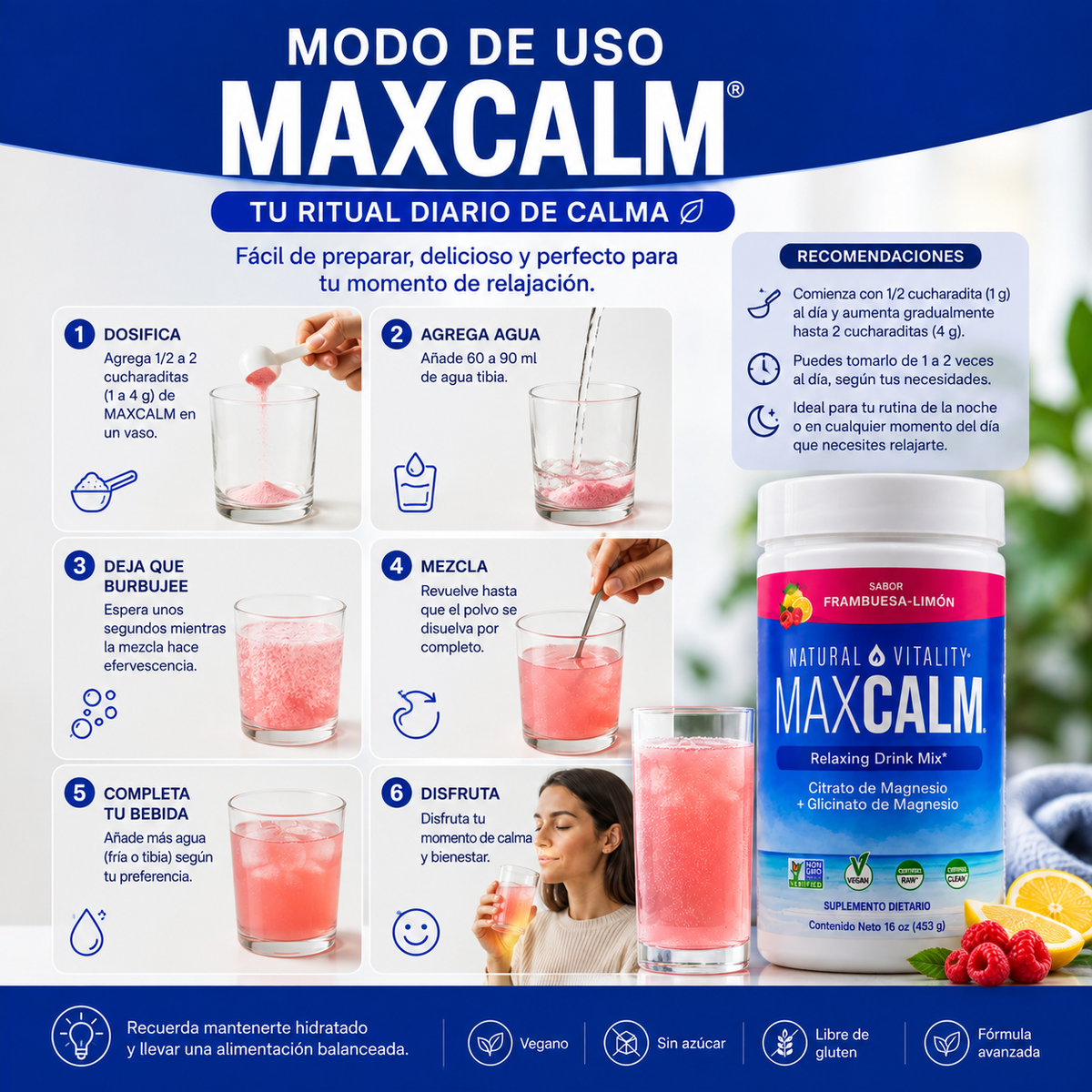 MAXCALM – Magnesio para Relajación y Bienestar | Frambuesa-Limón