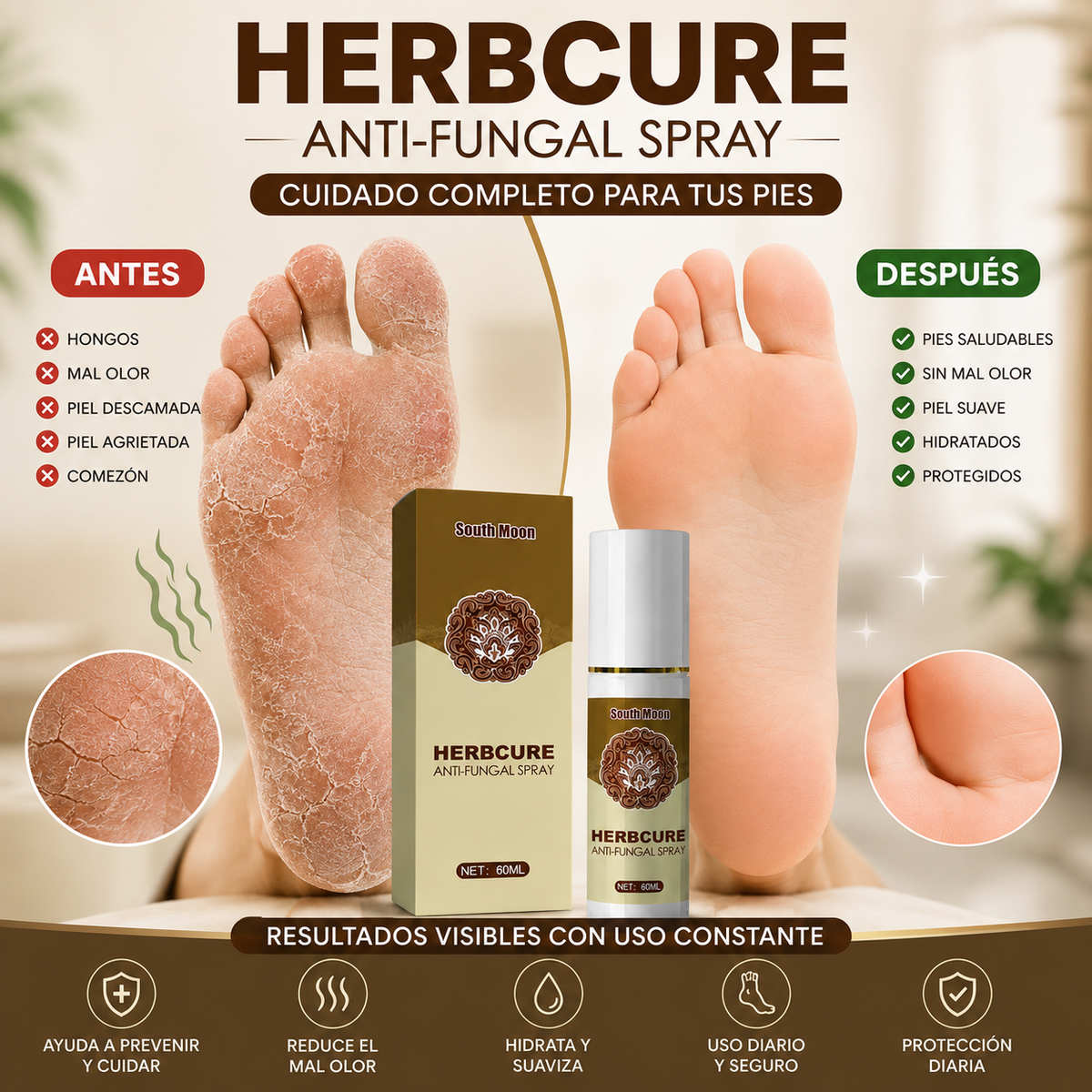 HERBCURE ANTI HONGOS | Spray para el Cuidado de los Pies 60 ml
