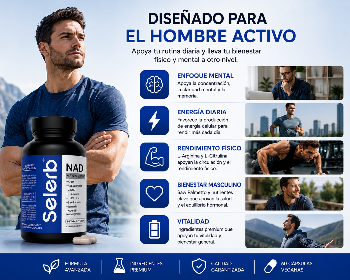 SELERB NAD+ MEN'S SUPPORT | Fórmula avanzada para energía y vitalidad masculina