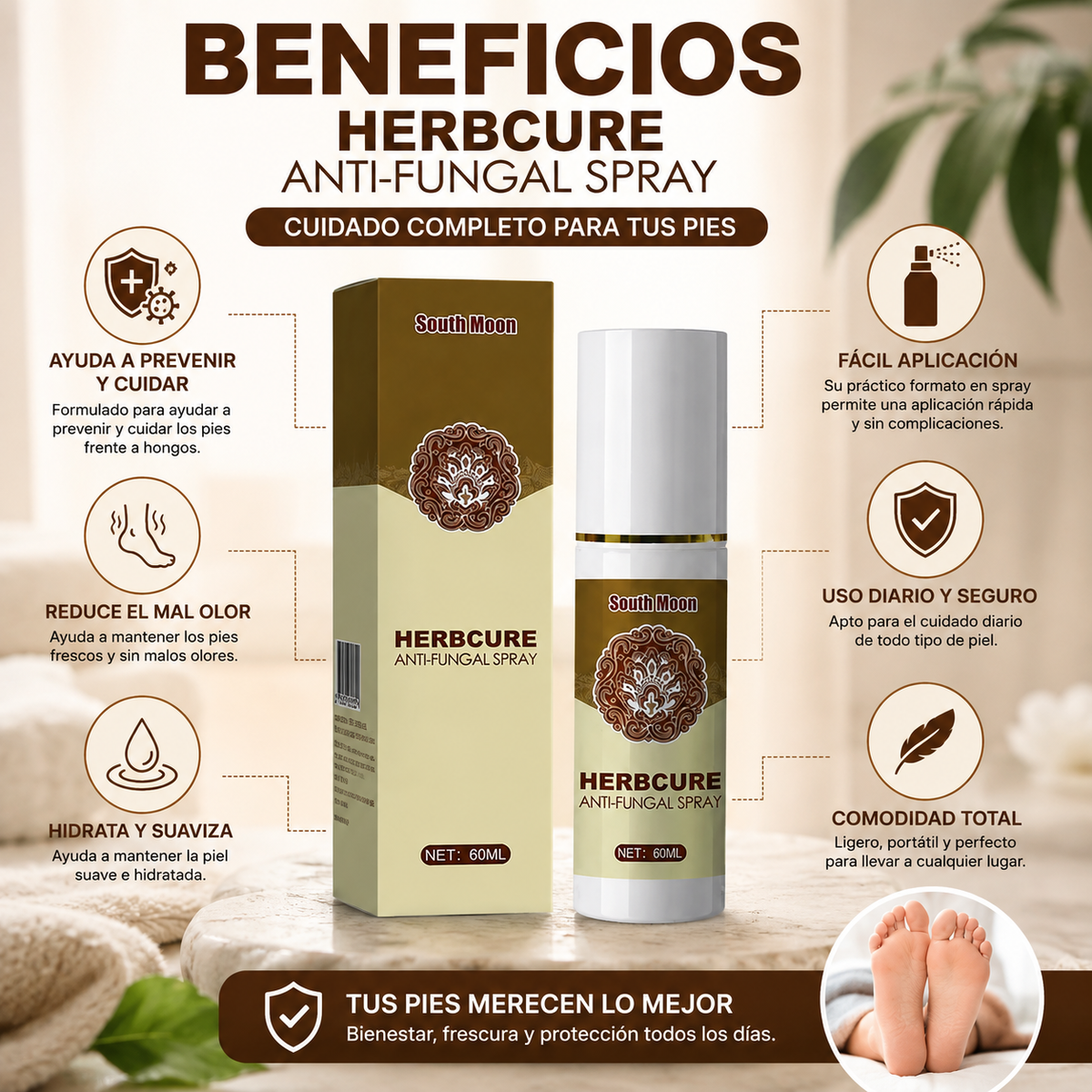 HERBCURE ANTI HONGOS | Spray para el Cuidado de los Pies 60 ml