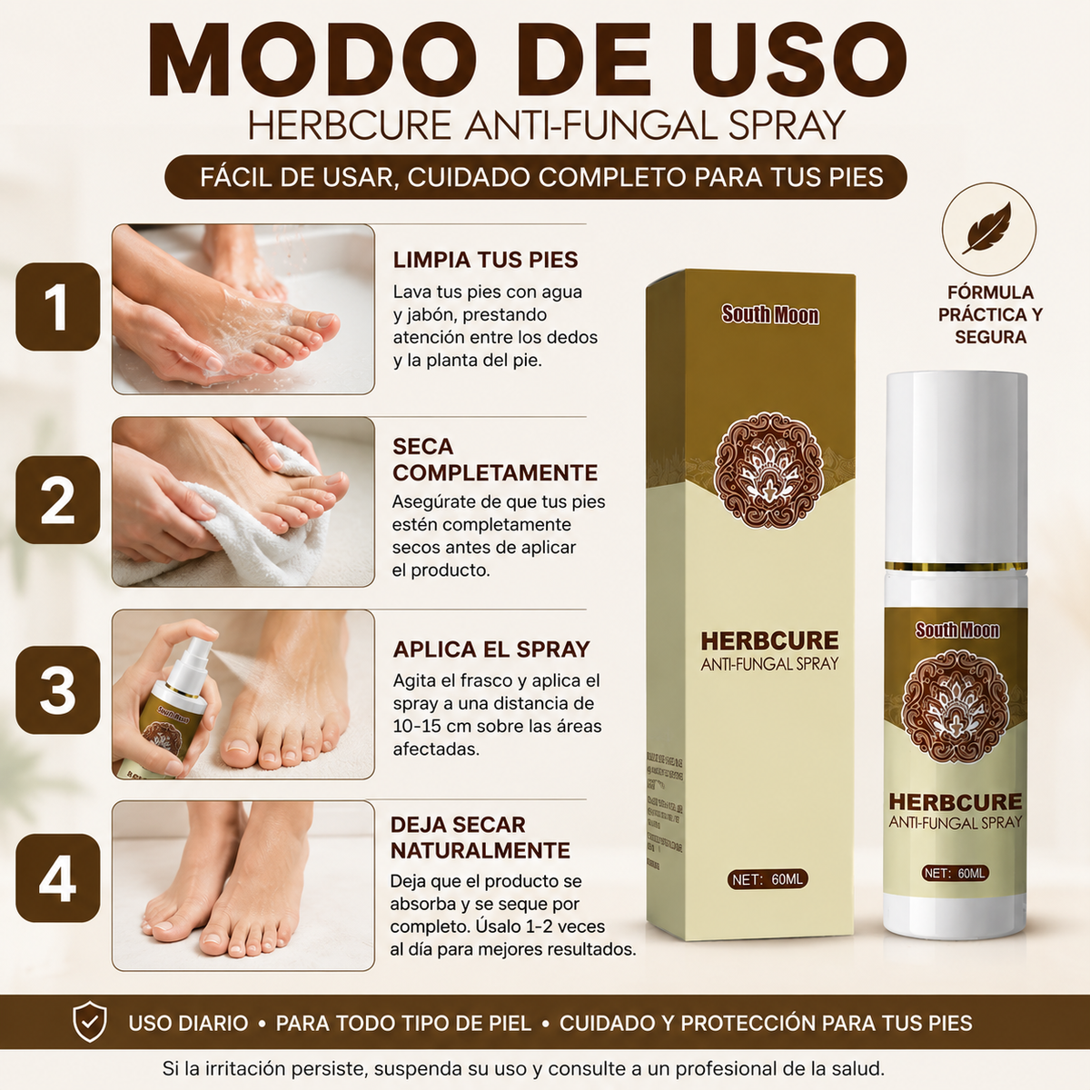 HERBCURE ANTI HONGOS | Spray para el Cuidado de los Pies 60 ml
