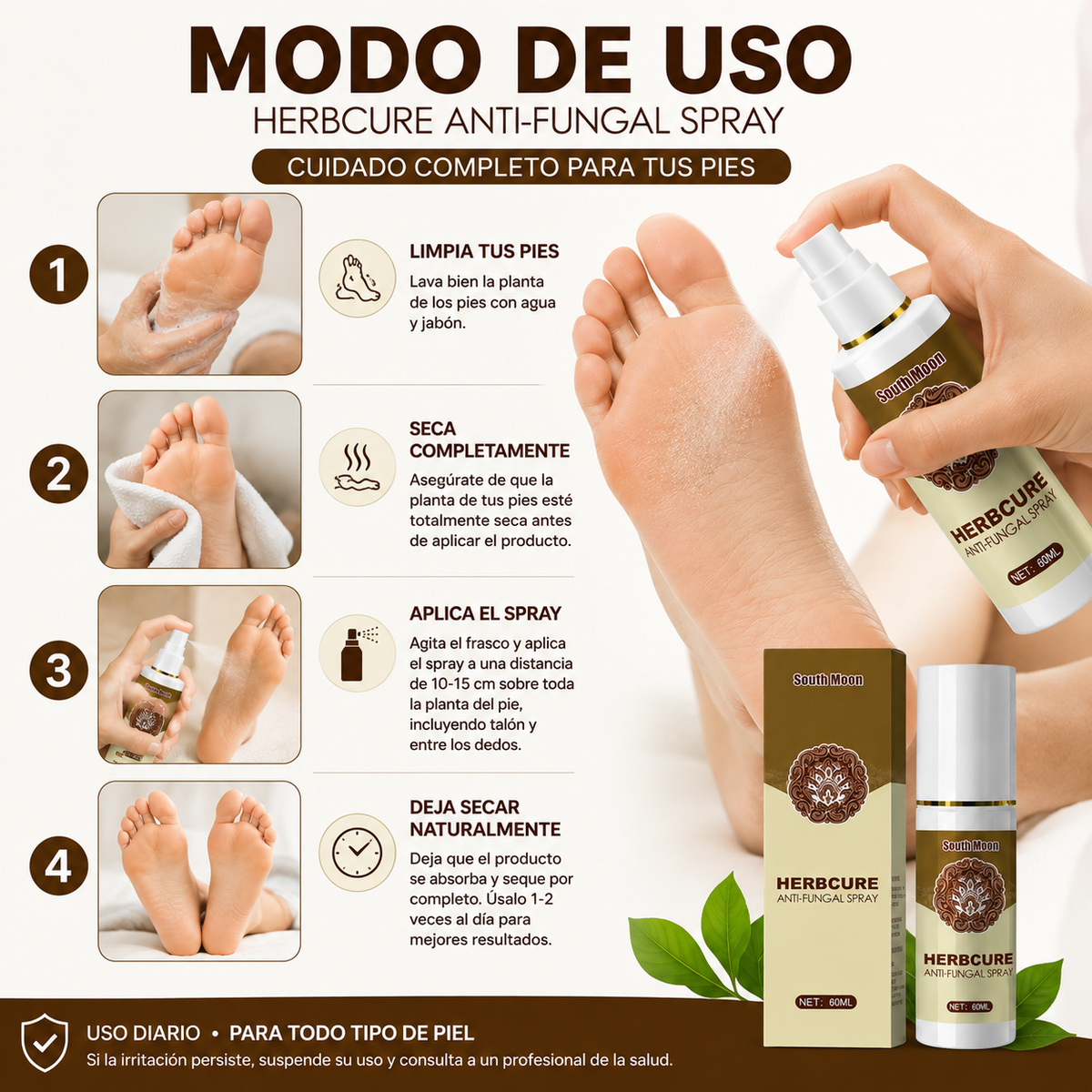 HERBCURE ANTI HONGOS | Spray para el Cuidado de los Pies 60 ml