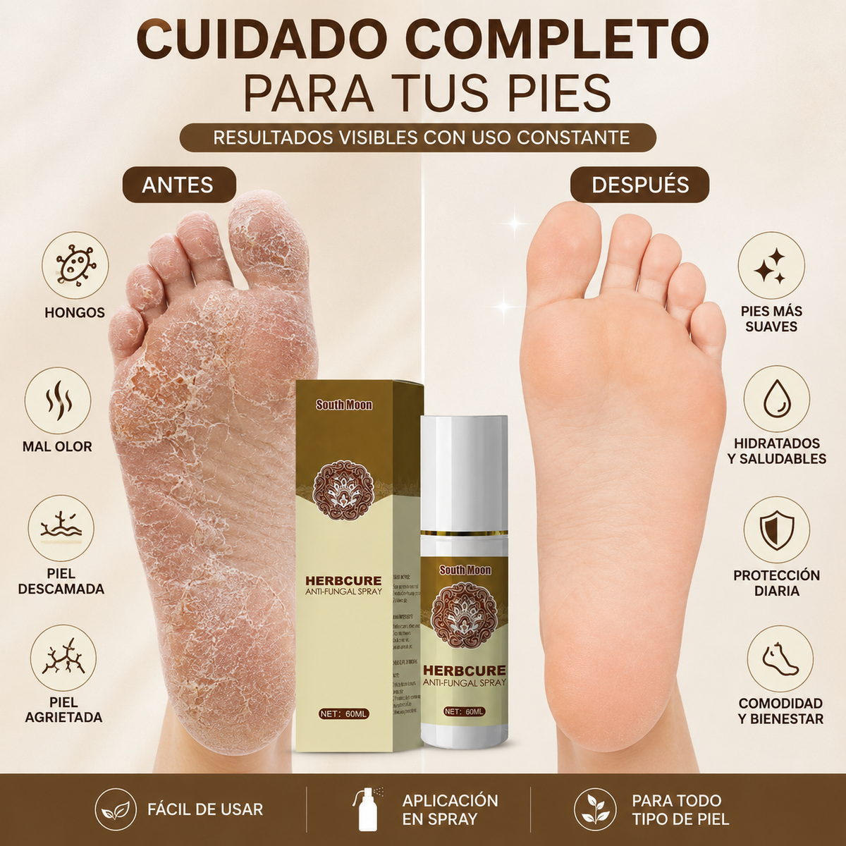 HERBCURE ANTI HONGOS | Spray para el Cuidado de los Pies 60 ml